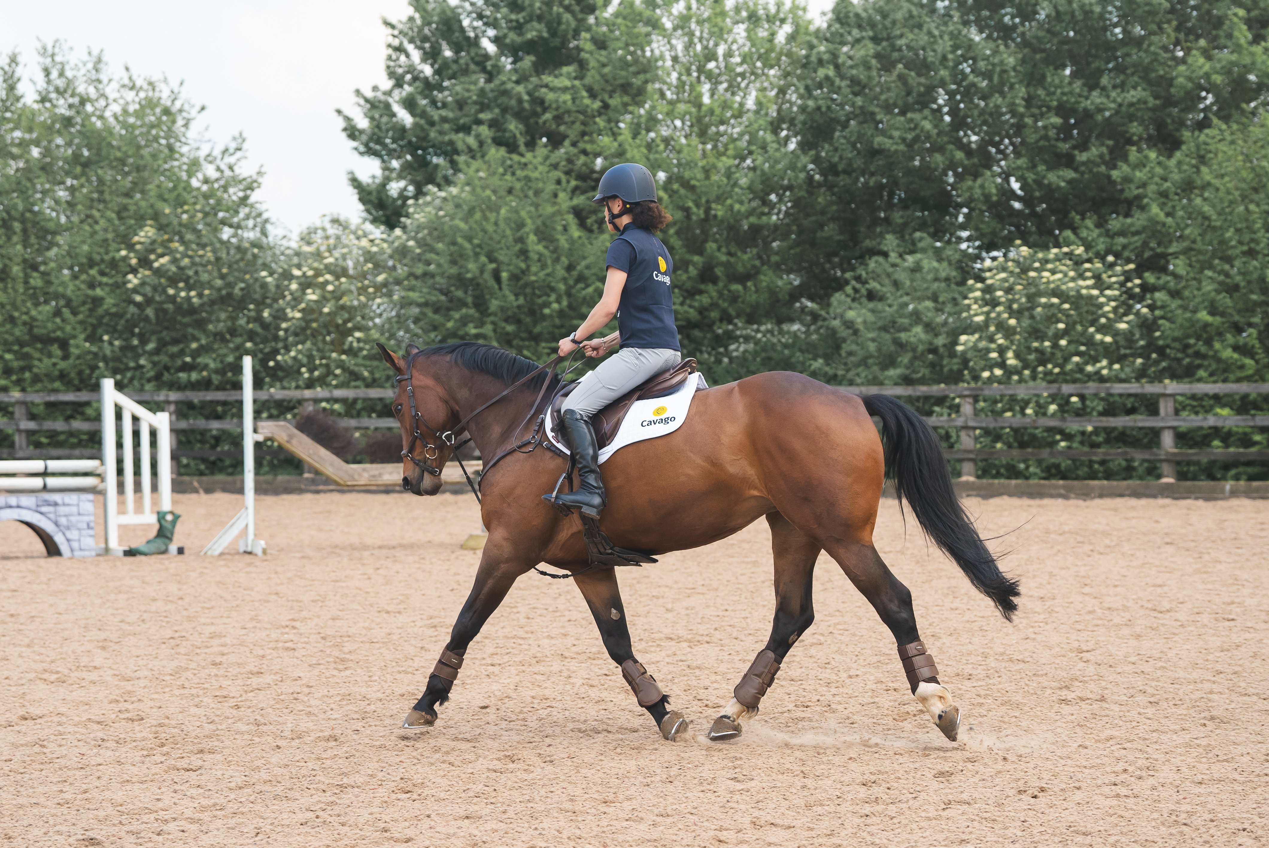 Horse riding in an arena.